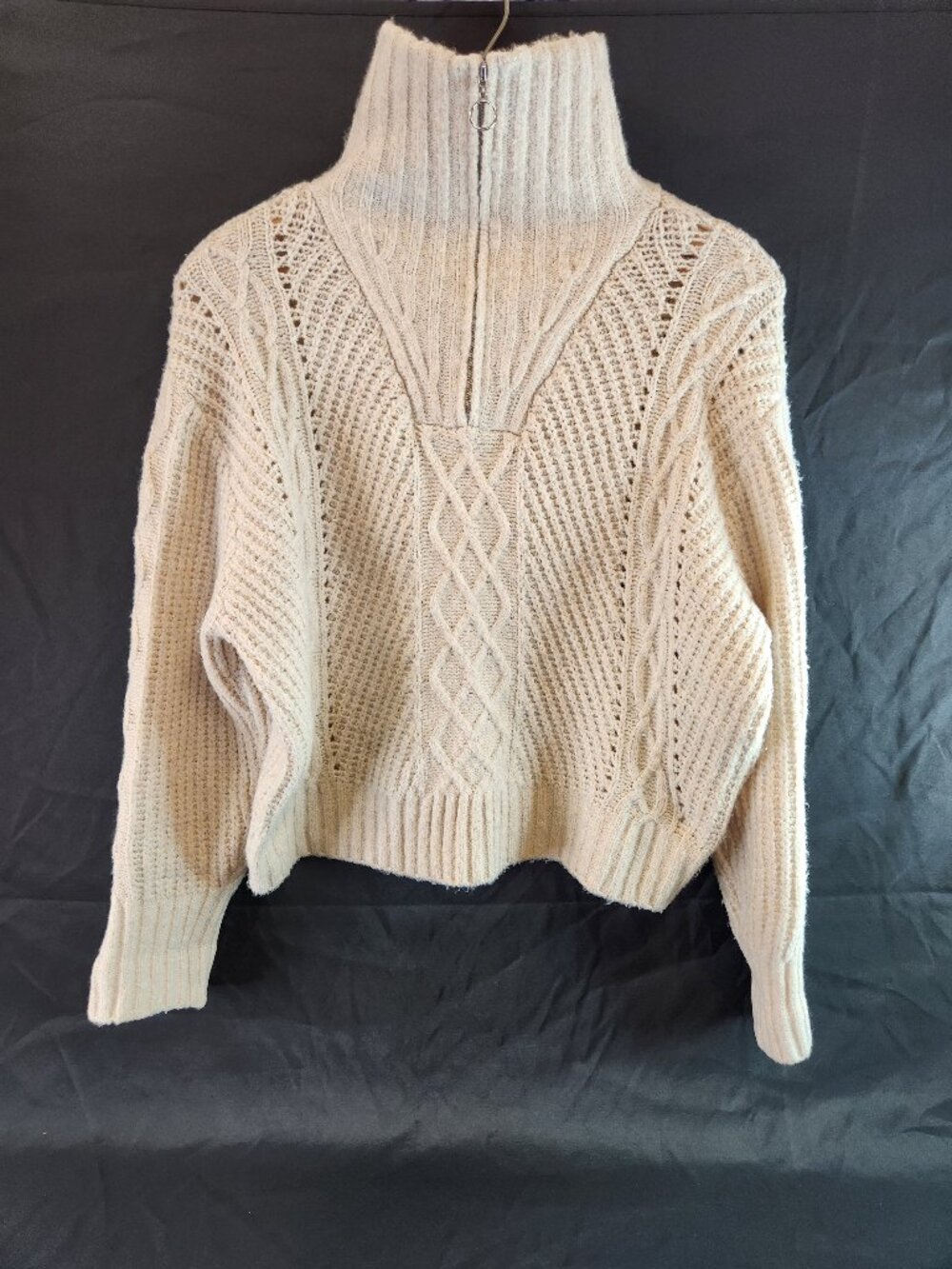 Ruby Moon Off White Cable Knit Half Zip Turtleneck Sweater Women's Size Large